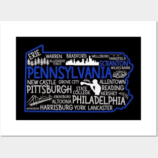 Scranton Pennsylvania cute map, Erie, Bethlehem, Scranton, Lancaster, Levittown, Harrisburg Posters and Art